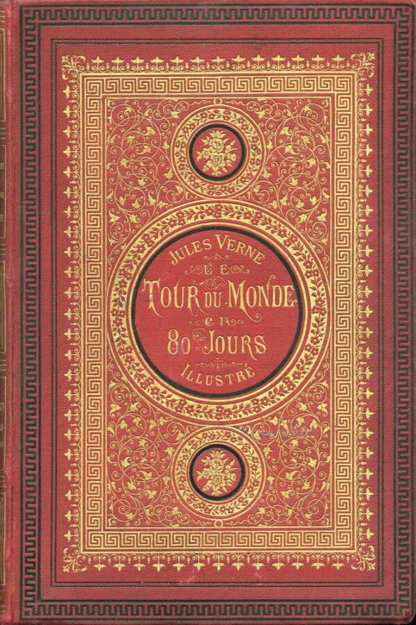 <p>Cover of the French first edition of <a href="https://en.wikipedia.org/wiki/Jules_Verne" class="extiw" title="en:Jules Verne">Jules Verne</a>'s <i><a href="https://en.wikipedia.org/wiki/Around_the_World_in_Eighty_Days" class="extiw" title="en:Around the World in Eighty Days">Around the World in Eighty Days</a></i>. Published on January 30, 1873,<a rel="nofollow" class="external autonumber" href="http://www.j-verne.de/verne14.html">[1]</a> printed by Gauthier-Villars, published by <a href="https://en.wikipedia.org/wiki/Pierre-Jules_Hetzel" class="extiw" title="en:Pierre-Jules Hetzel">Pierre-Jules Hetzel</a> & Cie, Paris. 217 pages, illustrated with B/W engravings by De Neuville and Benett.
</p>
(publisher's binding). Autor: <bdi><a href="https://www.wikidata.org/wiki/Q3171915" class="extiw" title="d:Q3171915">Jean Engel</a>
</bdi> / <bdi><a href="https://en.wikipedia.org/wiki/en:Jules_Verne" class="extiw" title="w:en:Jules Verne"><span title="French writer (1828–1905)">Jules Verne</span></a>
</bdi>. Fuente: Unsplash.