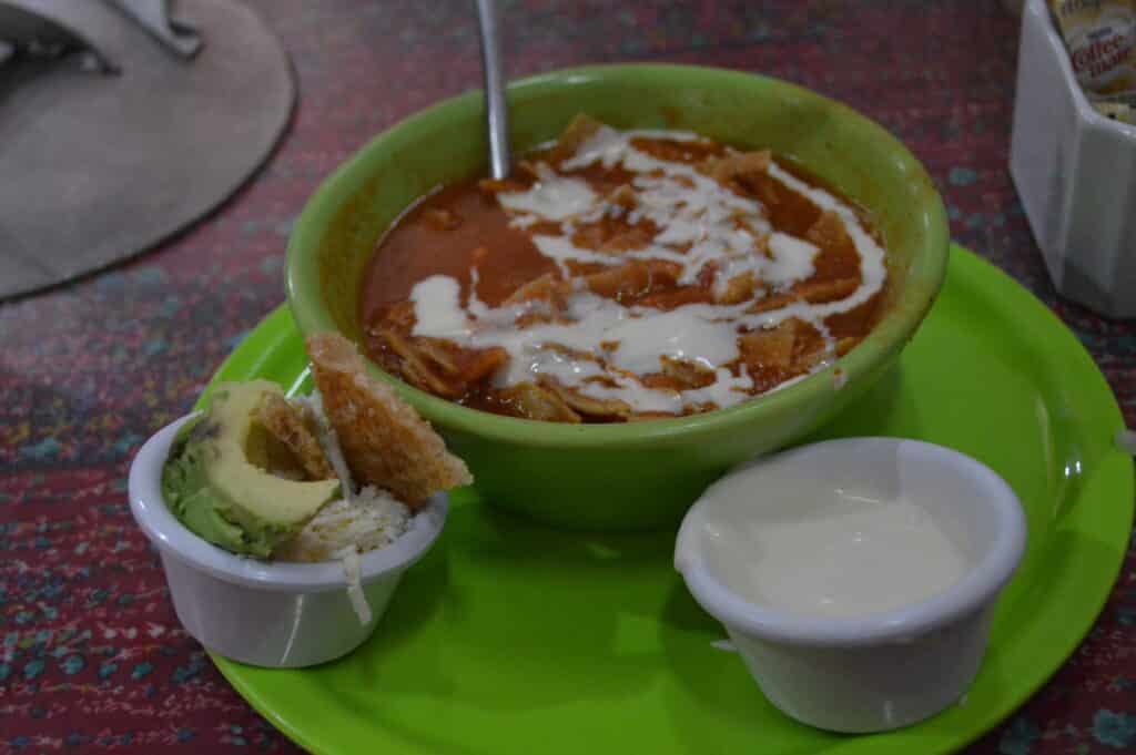 Sopa de tortilla served at a small restaurant in Santiago de Querétaro, Mexico